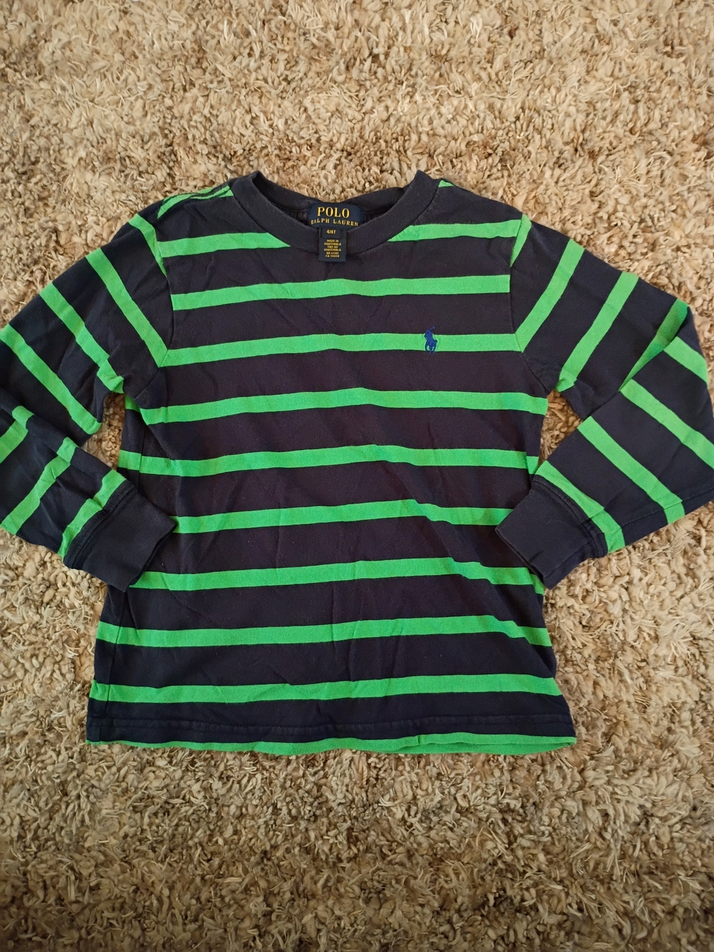 Polo by Ralph Lauren Navy & Green Striped Long-Sleeve Tee Size 4